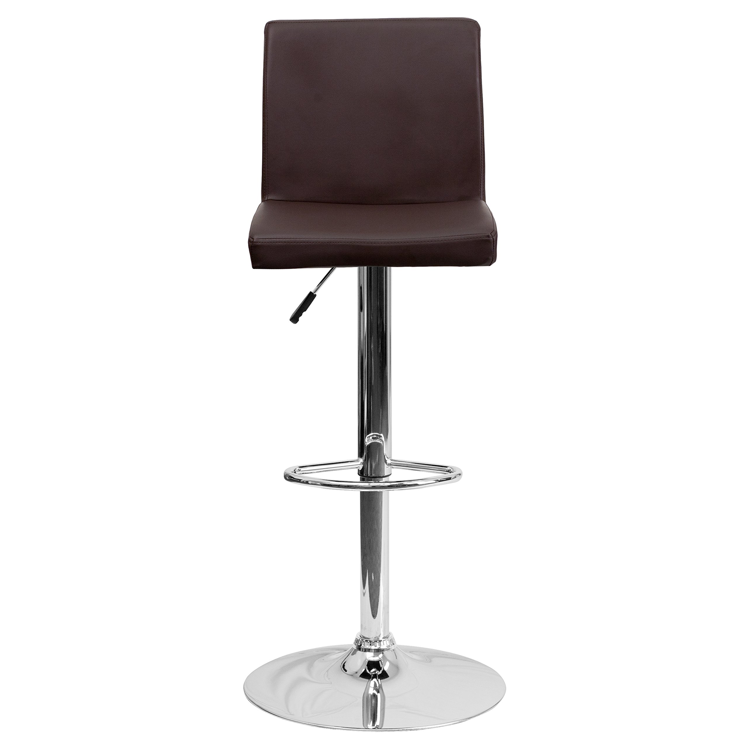 Brown Vinyl Adjustable Height Bar Stool with Panel Back - Perfect for Kitchen Islands, Breakfast Bars & Home Decor