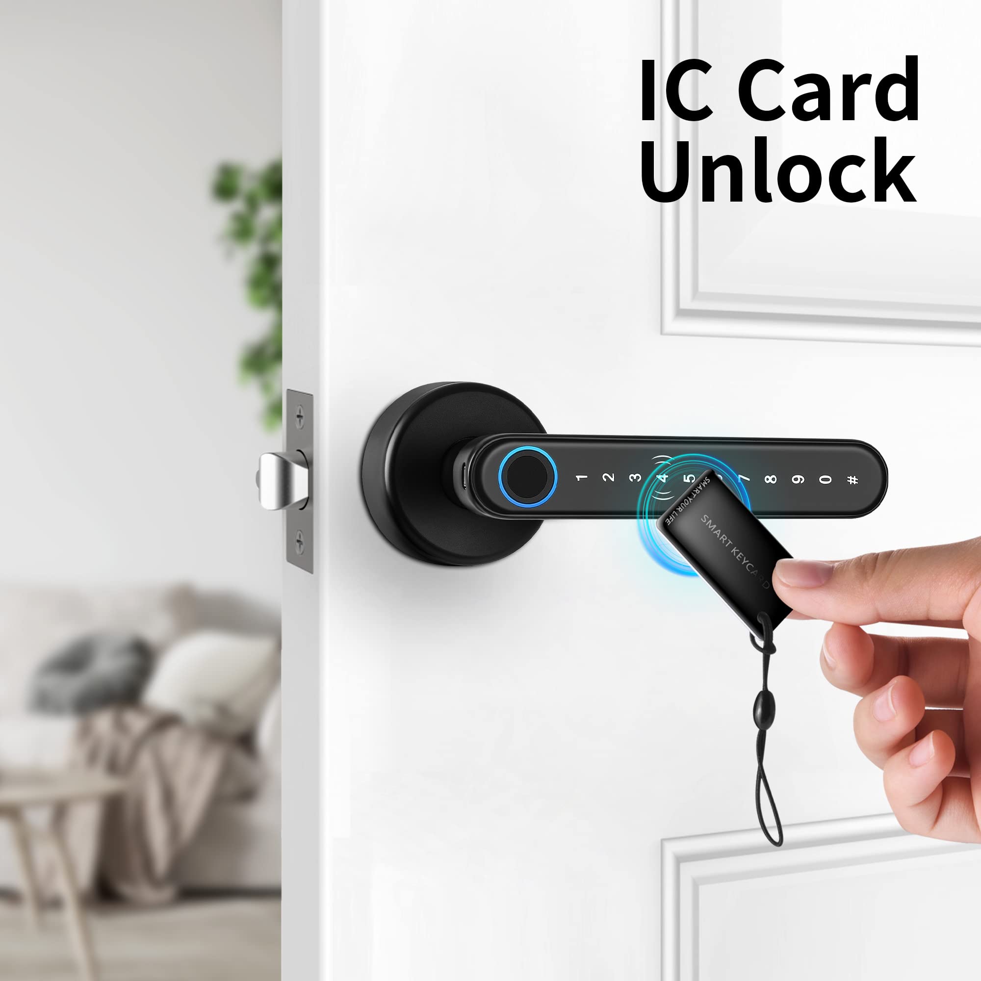 CATCHFACE Smart Lock - Fingerprint Door Lock, Keyless Entry, WiFi Enabled, Biometric Security with Free App, Ekey Sharing & IC Card - Matte Black for Front Door - Ideal for Home, Office & Vacation Rentals
