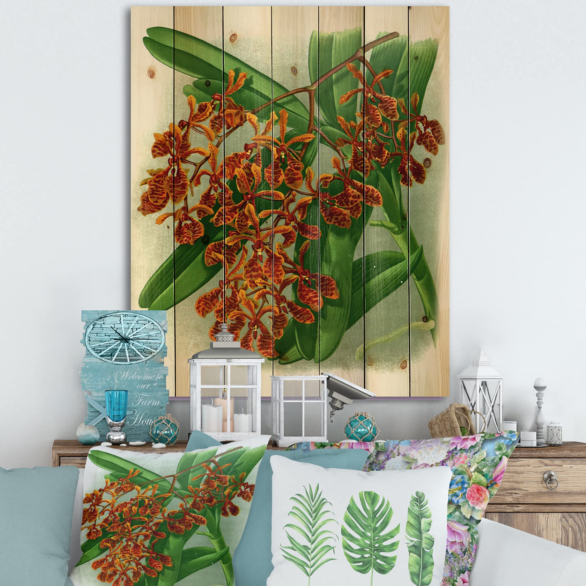 DesignQ Retro Floral Farmhouse Wood Wall Decor - Large Red Floral Wood Wall Art Panels Printed on Natural Pine - Perfect for Living Room, Bedroom & Home Office Decor