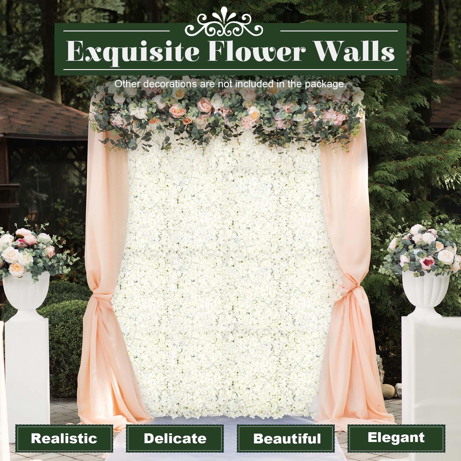 TBVECHI Artificial Flower Wall Panels - 20 Pack White Flower Backdrop Decor for Wedding, Party, Photo Booth - 60x40cm/24''x16'' - Home & Event Decoration - Perfect for Indoor & Outdoor Events, Baby Showers, Bridal Showers, and Birthday Parties