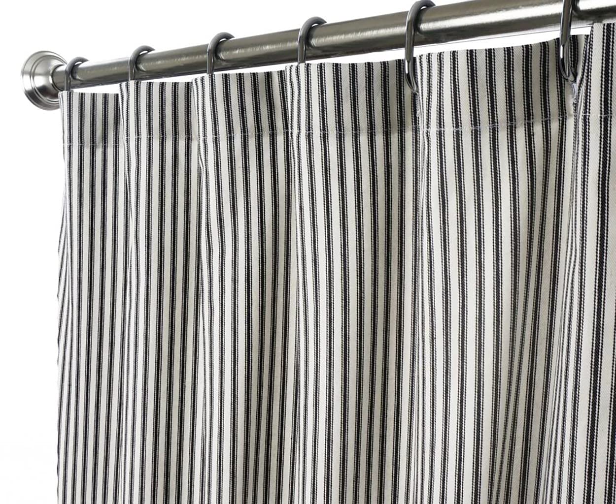 Extra Long 84 Inch Shower Curtain - Modern Black & White Striped Ticking Fabric Bathroom Decor for Large Bathtubs and Walk-In Showers
