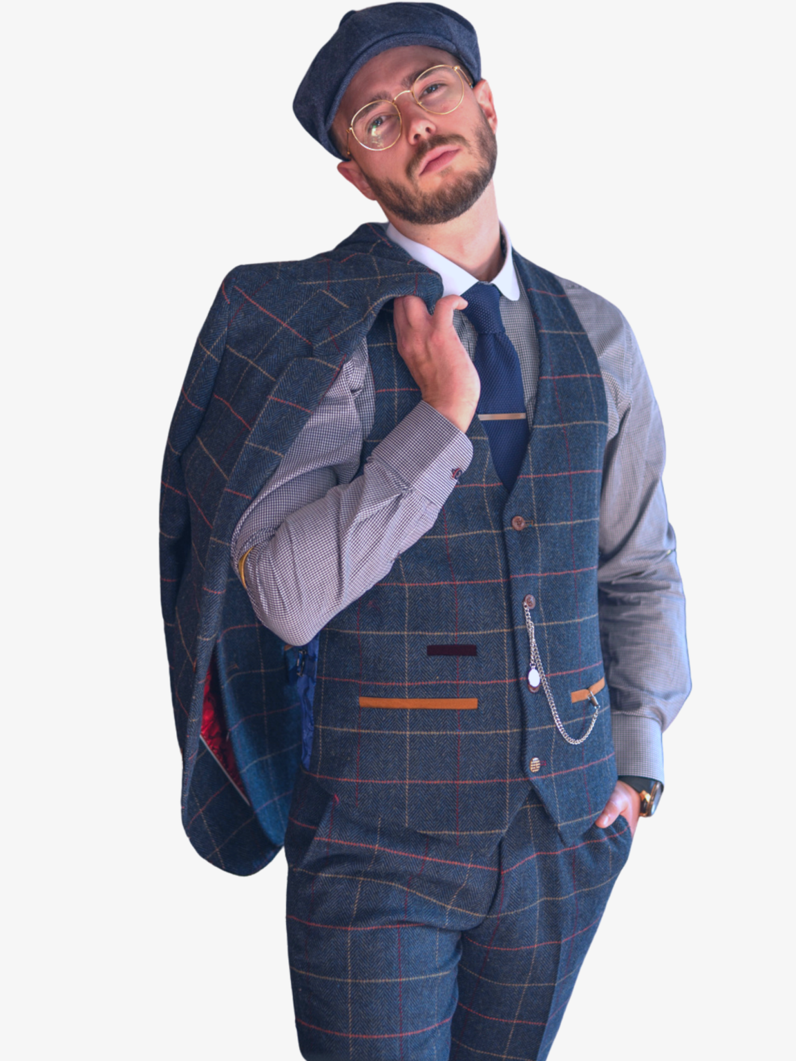 Marc Darcy Eton Navy Blue Tweed Check 3-Piece Suit for Men | Classic British Style Formal Wear | Perfect for Weddings, Business Meetings & Special Occasions