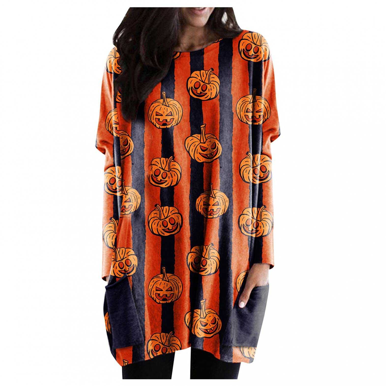Women's Long Sleeve Crew Neck T-Shirt - Soft Casual Loose Blouse Pumpkin Color Tunic Top for Fall | Perfect with Leggings for Work, Weekend & Layering