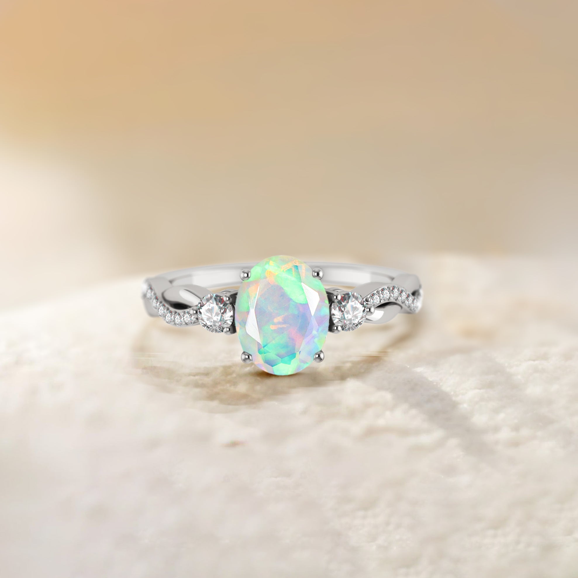 Natural White Opal Solitaire Engagement Ring for Women - Elegant Wedding Band, Promise Ring & Anniversary Gift - Perfect for Proposals, Bridal Jewelry & Special Occasions