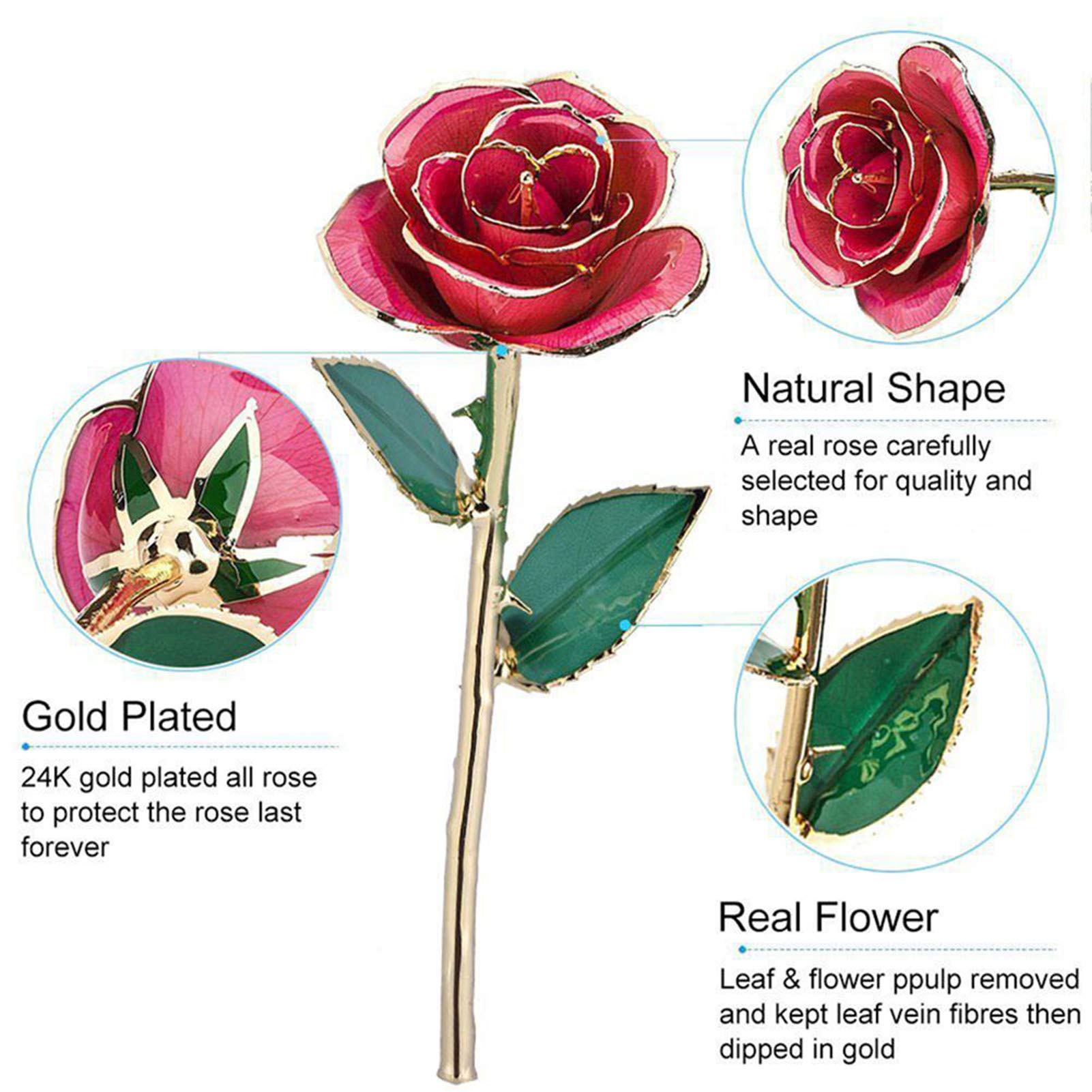 24K Gold Dipped Pink Rose - Real Golden Plated Preserved Rose Flower with Crystal Stand for Mom, Valentine's Day, Christmas, Birthday & Anniversary Gifts | Perfect for Home Decor, Wedding Centerpieces & Romantic Surprises
