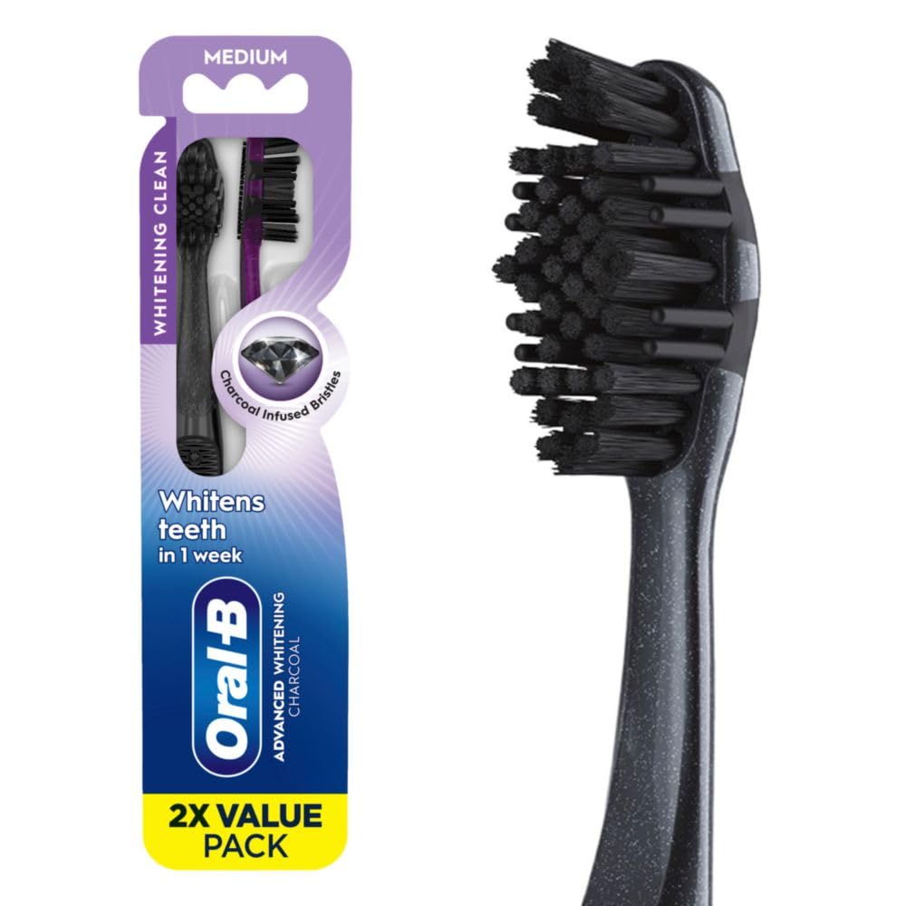 Oral-B Pro-Health Charcoal Toothbrushes for Adults - Medium Bristles, 2-Pack - Whitening & Deep Cleaning - Ideal for Travel & Daily Oral Care