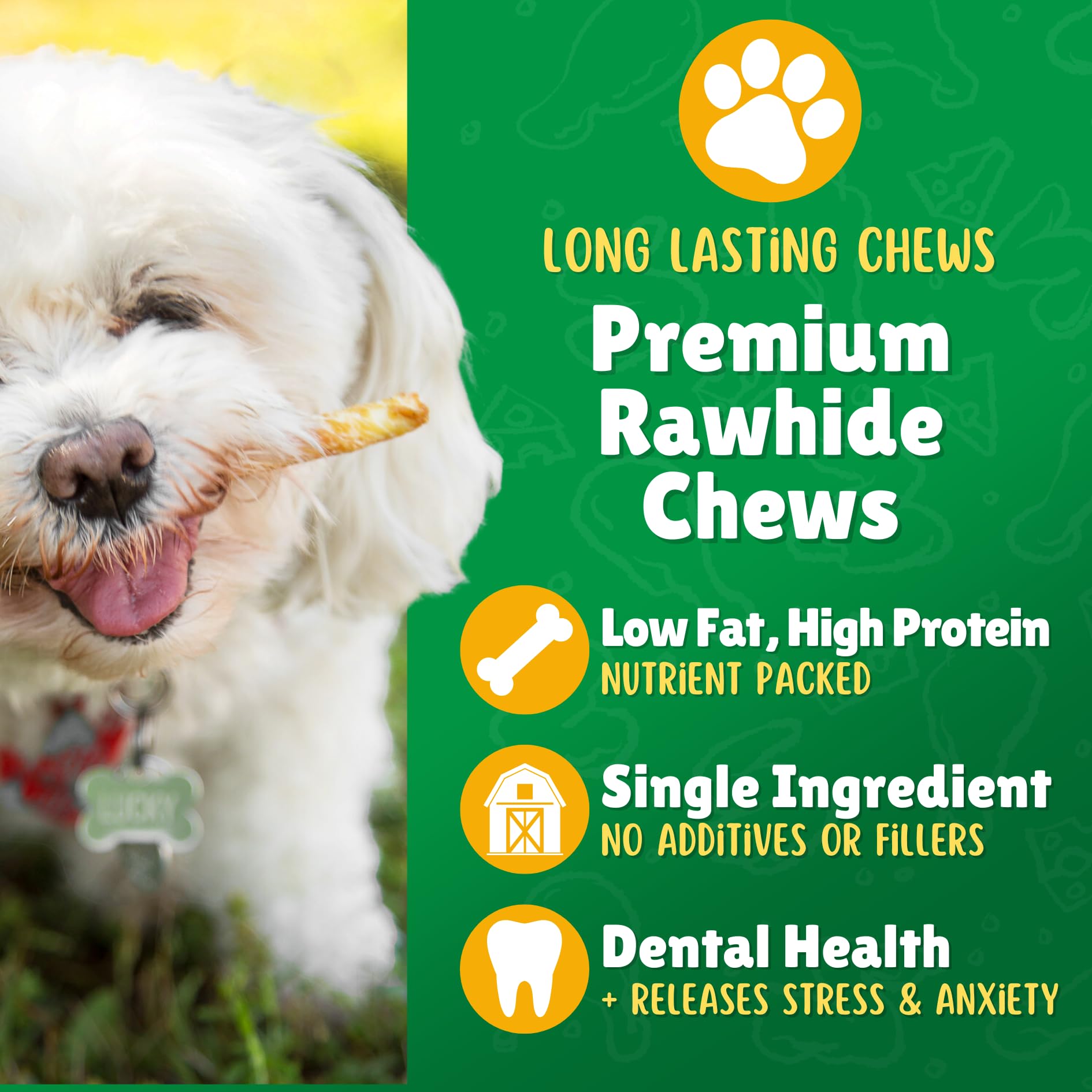 Premium All-Natural Rawhide Dog Chews - Gluten Free Small Dog Treats (60 Count) for Puppies & Adult Dogs - Dental Health & Teething Relief - Perfect for Training Rewards and Anxiety Relief