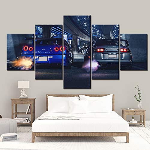 5-Piece Modern Canvas Wall Art - Skyline Supra Car Multi-Panel Framed Painting for Home & Office Decor | Stretched Landscape Artwork | Perfect for Living Room, Bedroom & Man Cave Decor