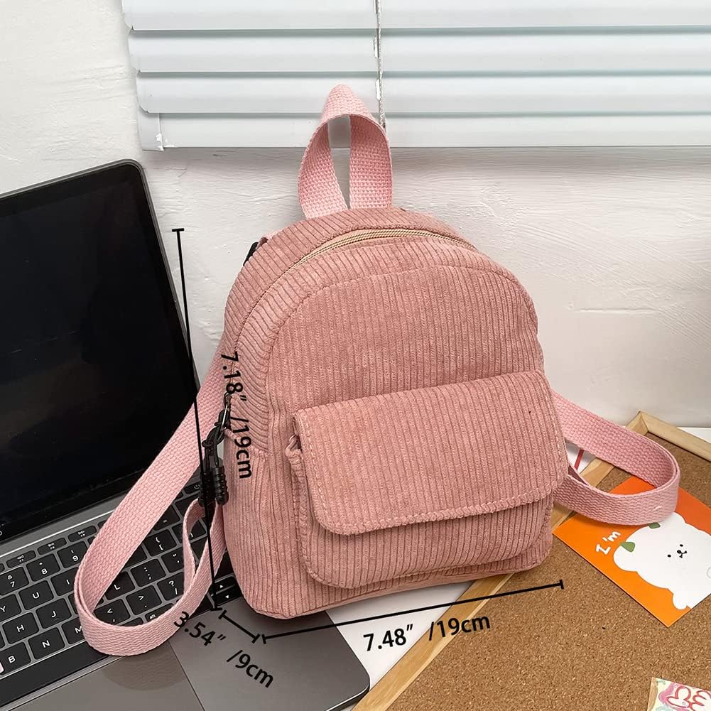 Stylish Mini Corduroy Backpack Purse for Women - Cute Small Backpack with Adjustable Straps, Lightweight & Durable (Pink) - Perfect for Travel, Shopping & Daily Use