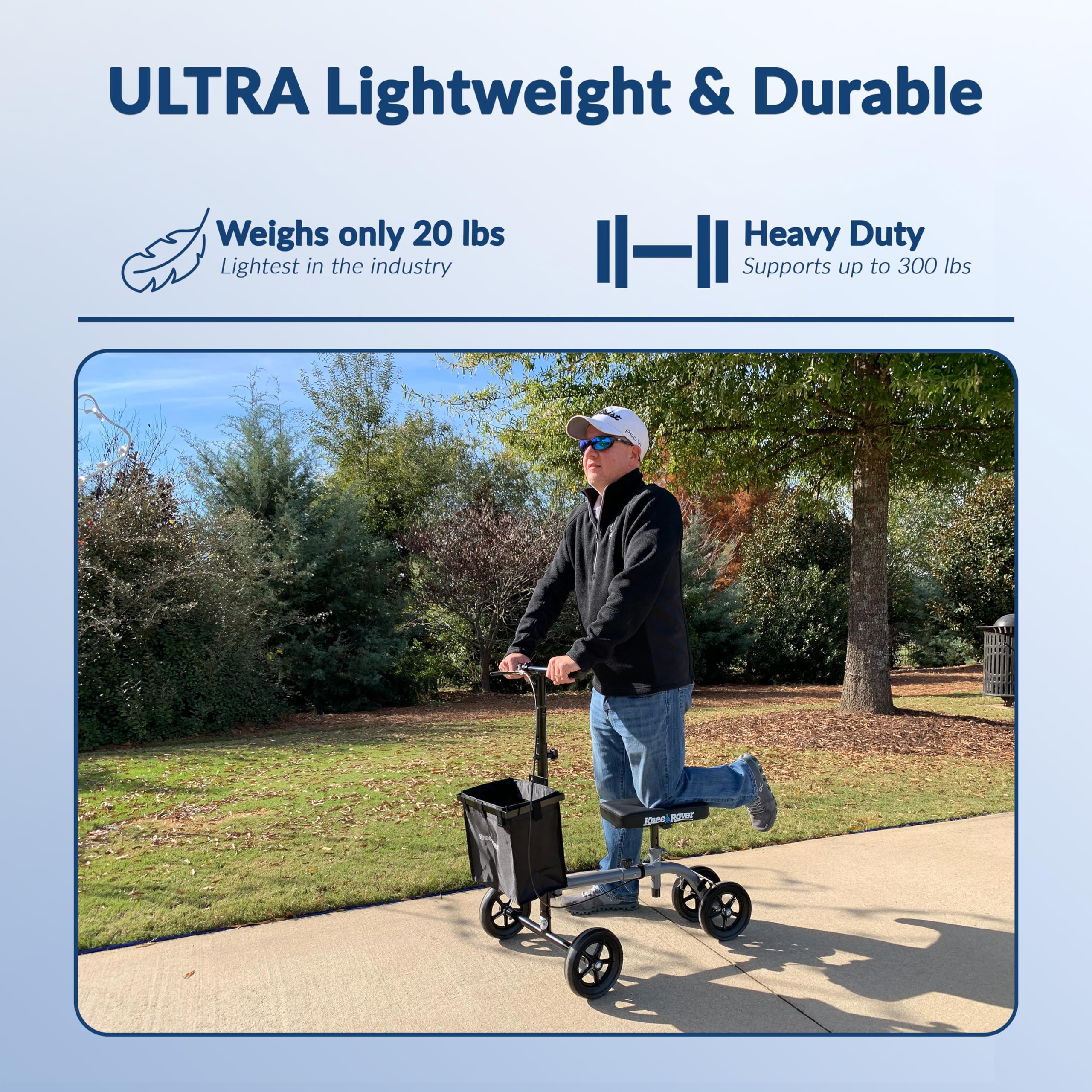 KneeRover Ultra Lightweight Knee Walker Scooter for Adults - Steerable Mobility Aid for Foot Surgery, Broken Ankle & Leg Injuries with Convenient Basket (Gray) | Ideal for Post-Surgery Recovery & Daily Mobility Assistance