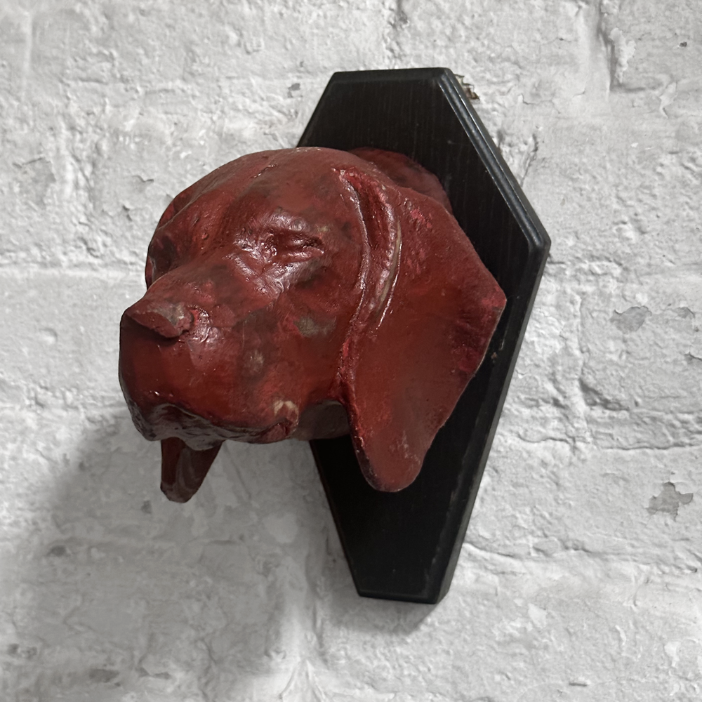 Hand-Carved Black Forest Red Dog Head Wooden Statue (D51) - Perfect for Home Decor, Cabinets, and Bookshelves