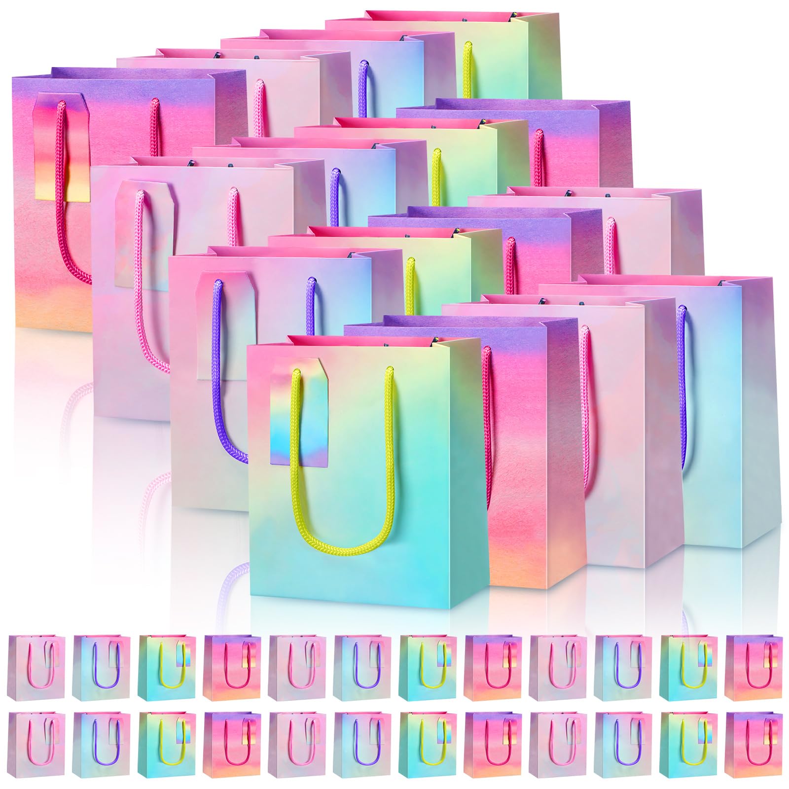 60 Pcs Pastel Gift Bags with Handles - 5.5