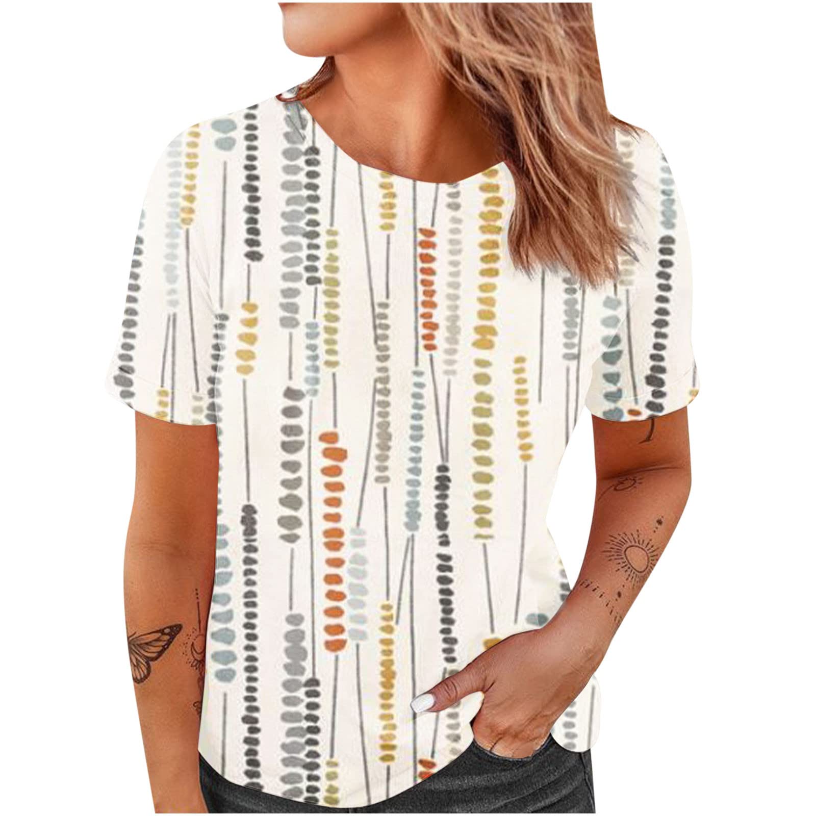 Trendy Women's Summer Tops 2022 - Sexy Casual Round Neck Short Sleeve Printed Blouse & Dressy T-Shirt | Perfect for Beach Outings, Date Nights & Summer Vacations