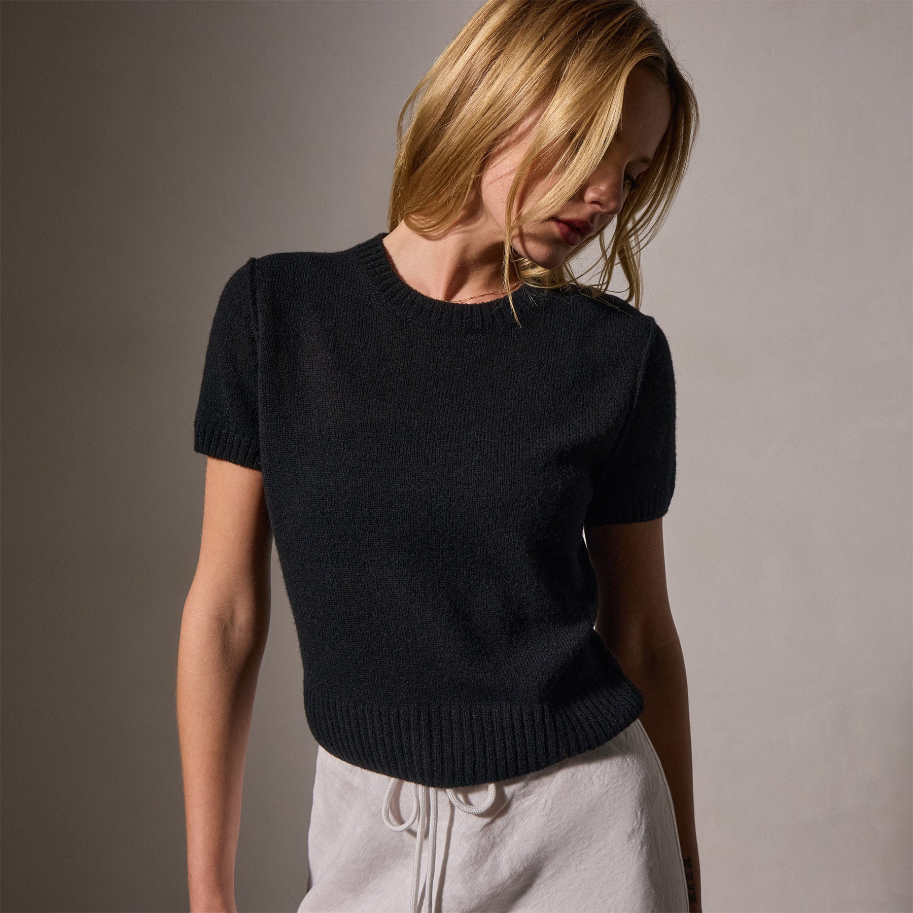 Soft Featherweight Cashmere Short Sleeve T-Shirt - Black | Lightweight & Breathable Summer Top for Women | Perfect for Casual Wear, Office & Travel