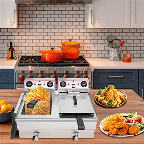 Commercial Electric Deep Fryer 24.9QT/23.6L 3400W Stainless Steel with Basket - Restaurant & Home Kitchen Use for Chicken, Chips, French Fries, Donuts & More - Perfect for Catering, Fast Food & Family Gatherings