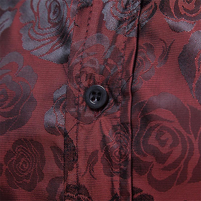 Men's Slim Fit Rose Printed Casual Shirt - Red Short Sleeve Button Up Shirt for Summer, Date Night & Outdoor Activities