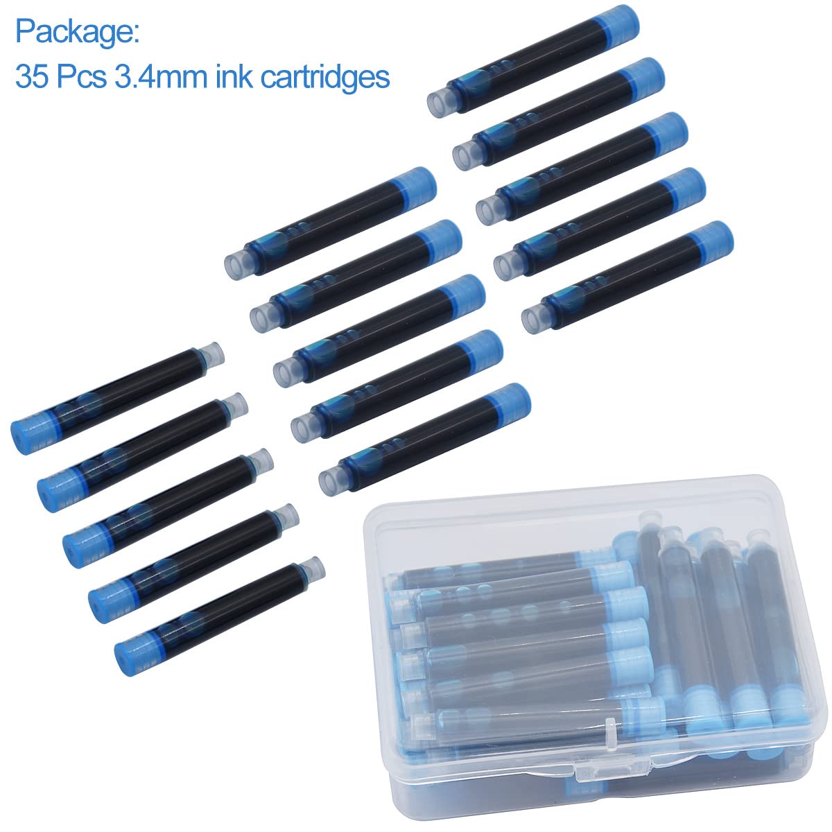 35 PCS Fountain Pen Ink Cartridges - 3.4mm Bore Diameter Calligraphy Pen Refills in Light Blue | Perfect for Handwriting, Journaling & Artistic Lettering