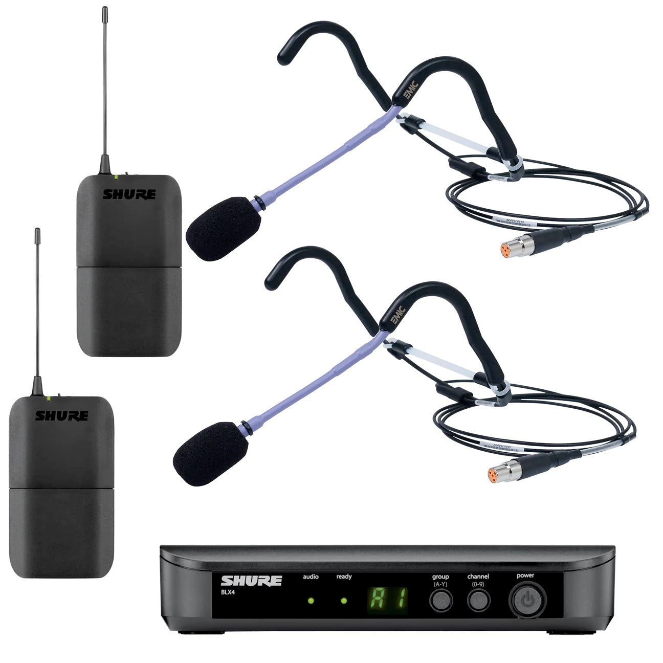 Shure BLX Heavy-Duty Wireless Microphone System Bundle with 2 E Mic Fitness Headsets - Ideal for Gym Instructors, Fitness Trainers & Live Performances