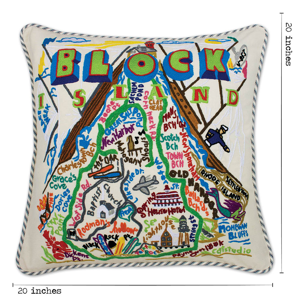 Hand Embroidered Decorative Throw Pillow Cover - Boho Chic Home Decor for Living Room, Bedroom, Sofa & Couch | Block Island Inspired Design