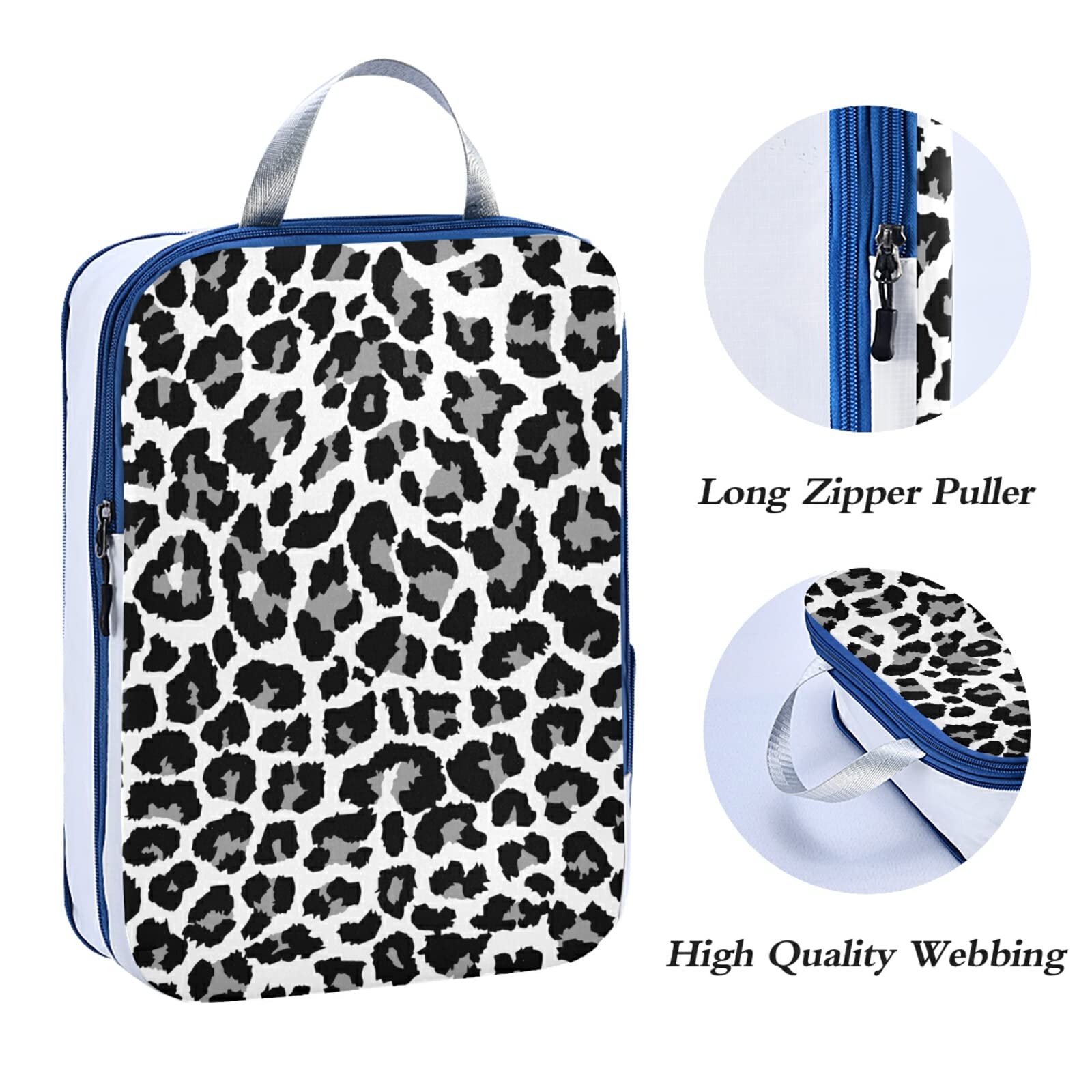 Seamless Grey Black Leopard Print 3-Piece Expandable Luggage Packing Cubes Set - Ultralight Travel Organizer for Suitcase, Adjustable Compressible Bags - Perfect for Business Trips, Vacations & Weekend Getaways