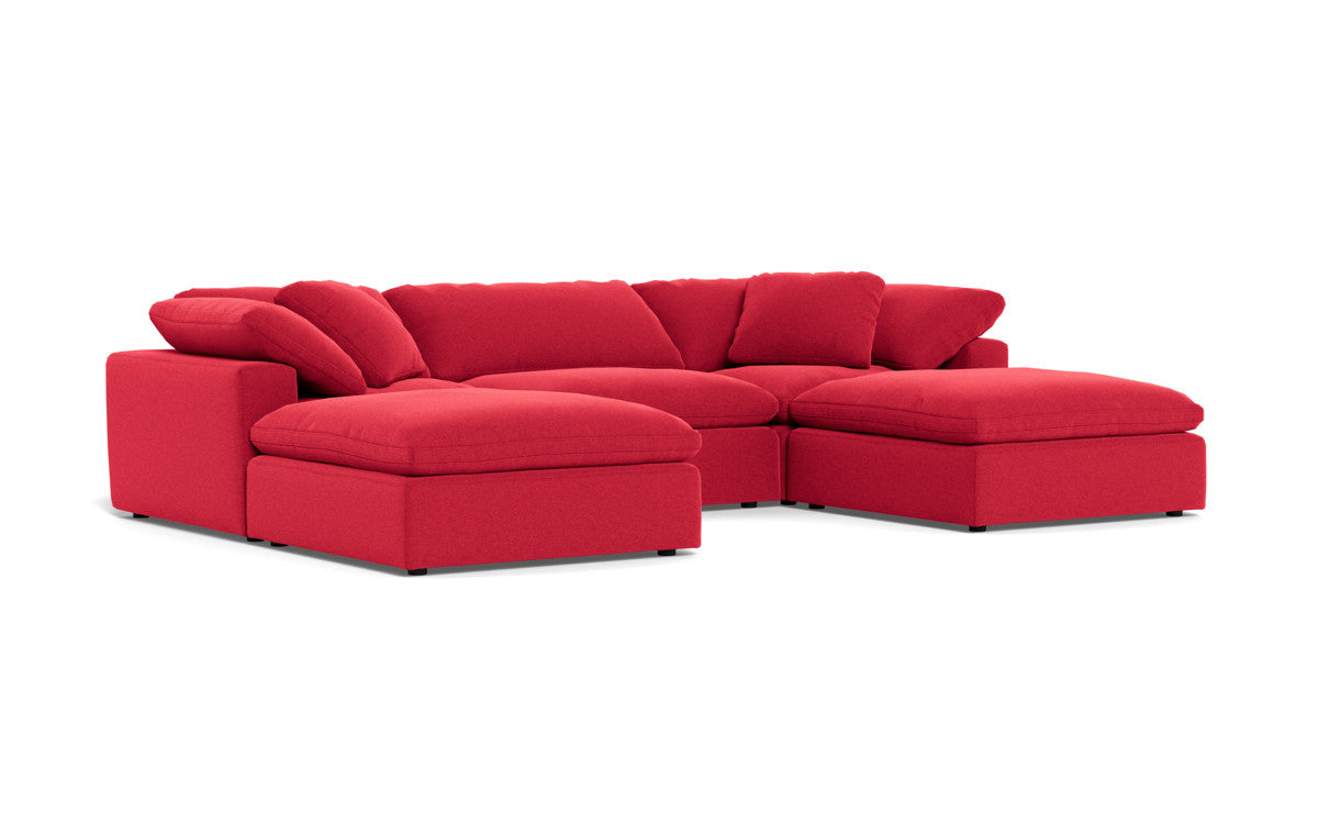 Fluffy 3-Piece Sofa Set with Double Ottoman - Soft and Comfortable Living Room Furniture for Small Spaces, Apartment, Dorm or Lounge Area