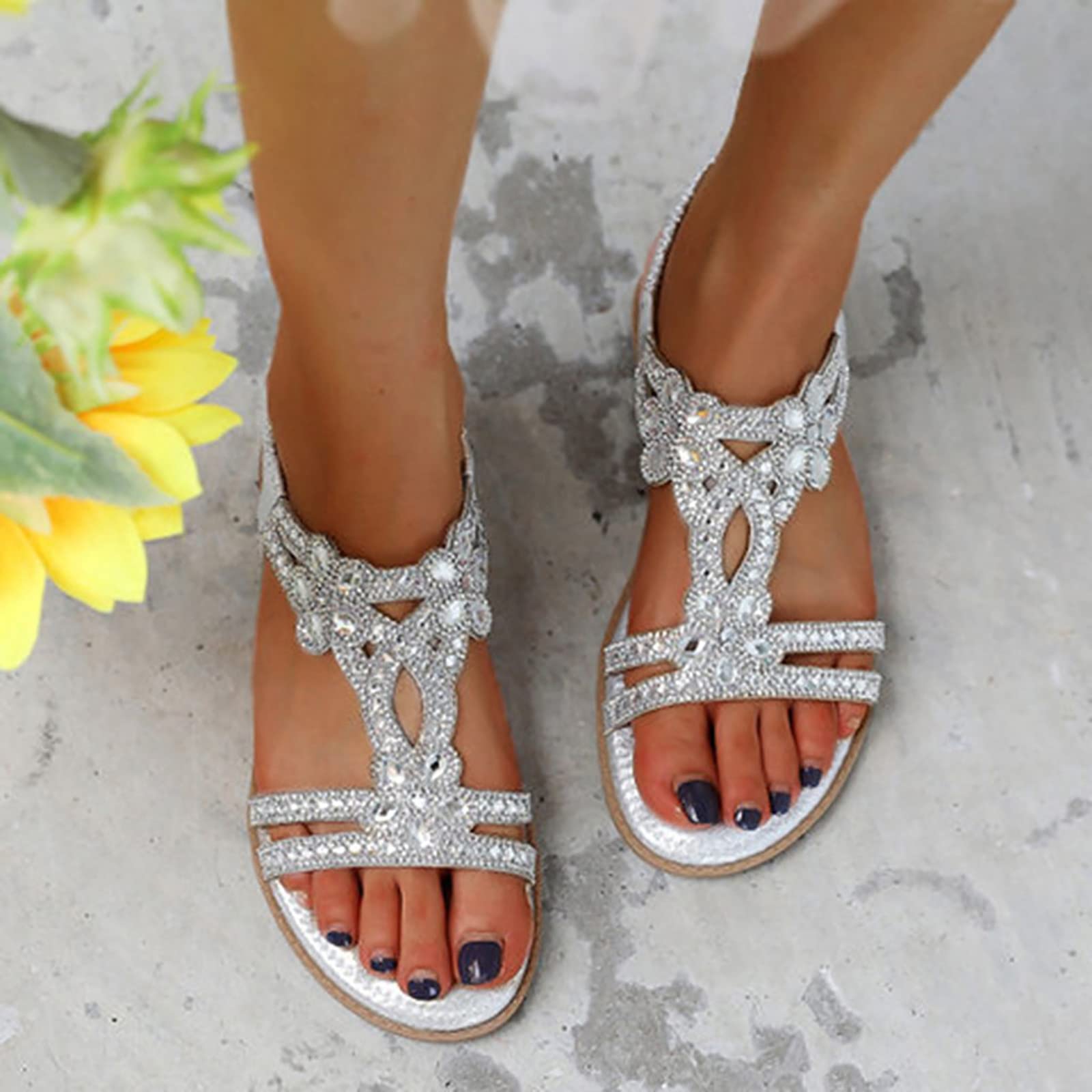 Women's Casual Flat Platform Sandals with Arch Support - Non-Slip Summer Dressy Sandals for Walking, Beach, Travel & Outdoor Activities