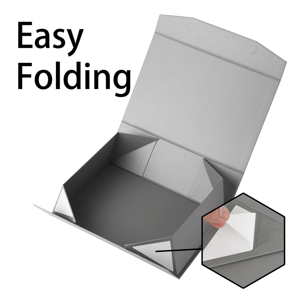 5 Pack Large Grey Gift Boxes with Lids 13x9x4 Inches - Premium Magnetic Closure Clothing Gift Boxes for Presents, Hard Collapsible Bulk Packaging Boxes (Matte Grey Silver) - Perfect for Wedding Gifts, Birthday Presents, Holiday Packaging & Retail Display