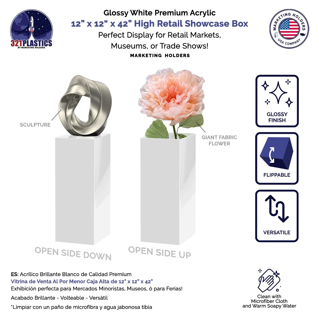 Acrylic Display Riser Box - White 5-Sided Merchandise Pedestal (12