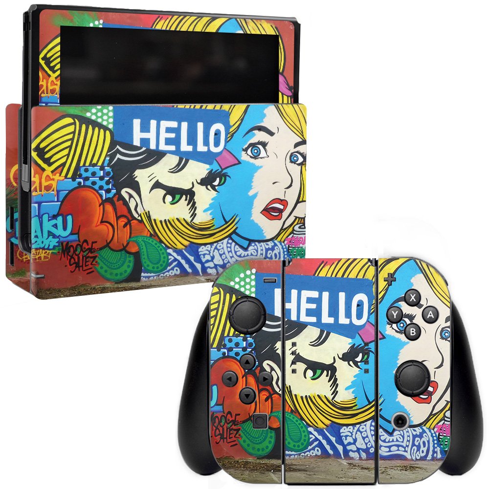 MightySkins Nintendo Switch Skin Cover - Hello Graffiti Design | Protective Vinyl Decal Wrap | Durable, Customizable & Easy to Apply | Made in USA | Perfect for Gaming, Travel & Personalization