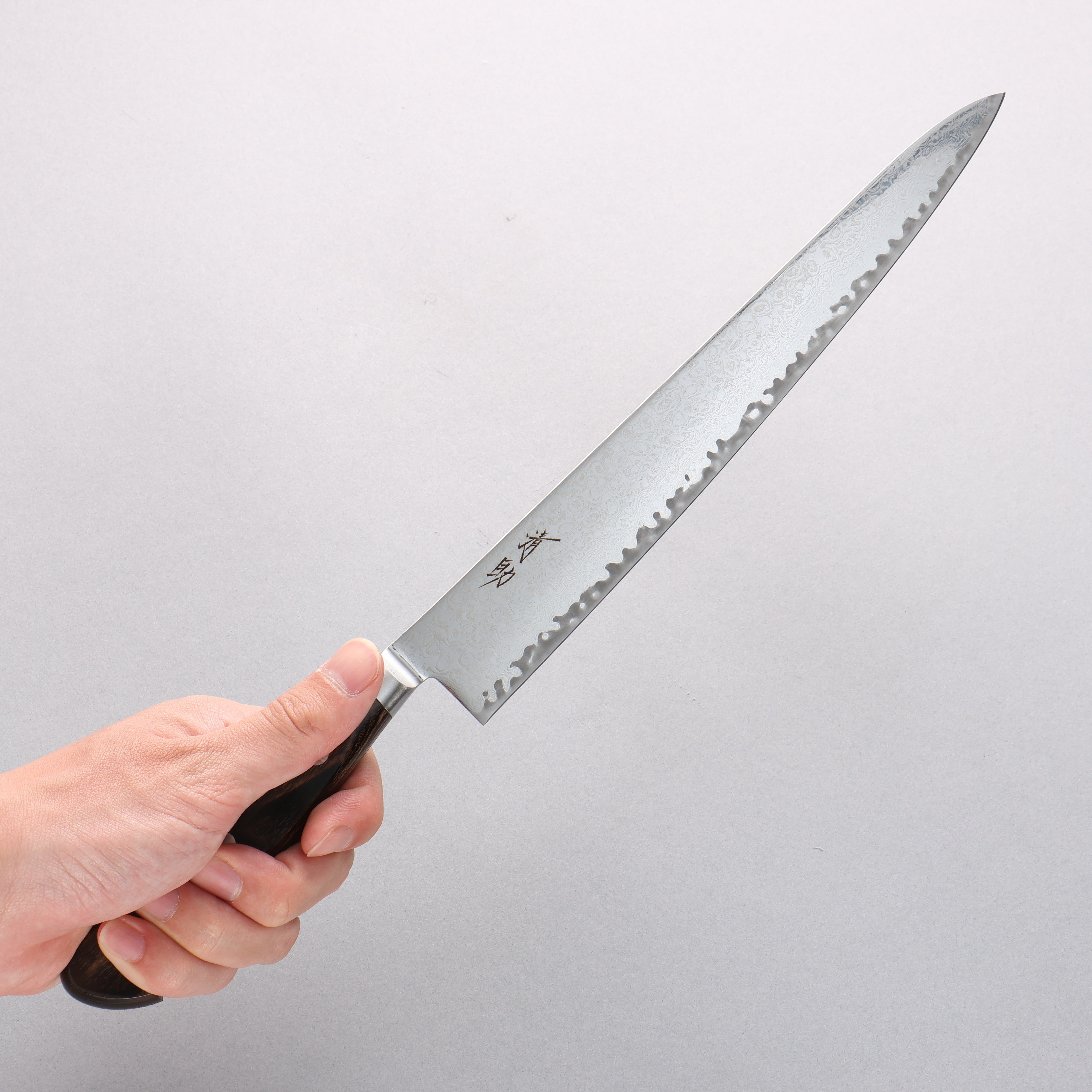 Seisuke Kagami2 AUS10 Damascus Sujihiki Knife 240mm - Mirrored Finish, Brown Pakkawood Handle - Premium Japanese Chef Knife for Slicing Meat, Sushi & Vegetables