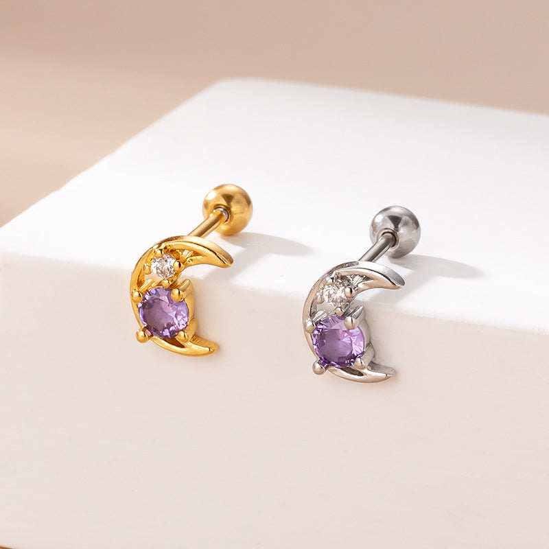 20G Cartilage Tiny Moon Earrings - Flat Back Opal Stud Earrings for Women | Dainty Jewelry for Everyday Wear, Gift for Her, Boho Style Earrings for Parties & Special Occasions