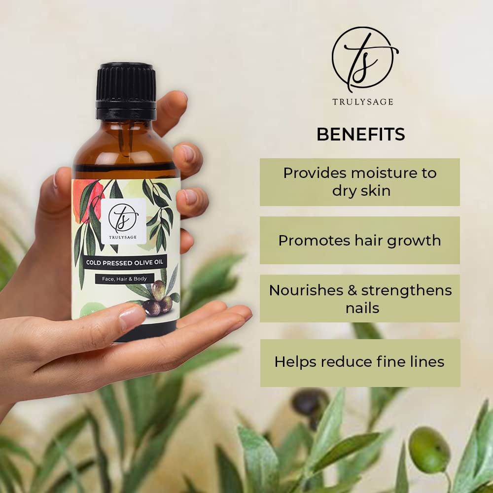 Organic Cold Pressed Olive Oil for Hair Growth & Skin Care - 100% Pure Extra Virgin, Paraben-Free, Fragrance-Free, 50ml - Promotes Hair Strength, Moisturizes Skin, Reduces Wrinkles & Fine Lines - Perfect for Massage, Aromatherapy & DIY Beauty Treatments