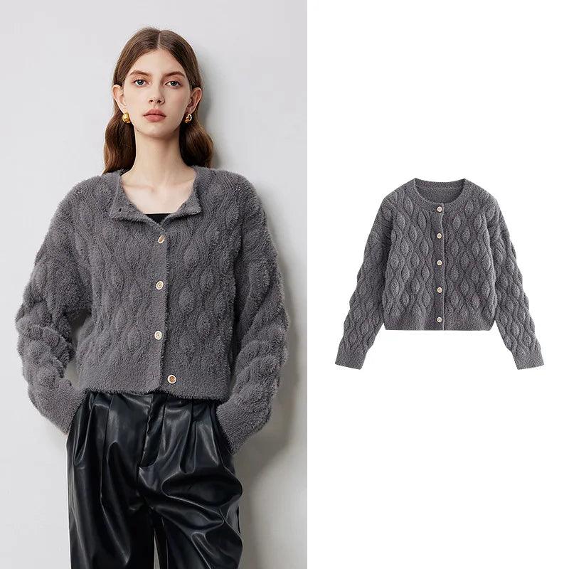 Women's Faux Mink Wool Knit Jacket - Winter 2024 Cozy Warm Outerwear for Cold Weather, Perfect for Casual Outings and Office Wear