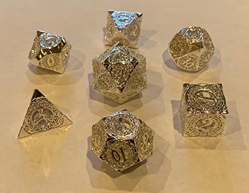 7-Piece Hollow Metal Dice Set for D&D - Bronze Polyhedral Game Dice with D4, D6, D8, D10, D20 - Perfect for Dungeons & Dragons, RPG Gaming, Tabletop Adventures & Collectors