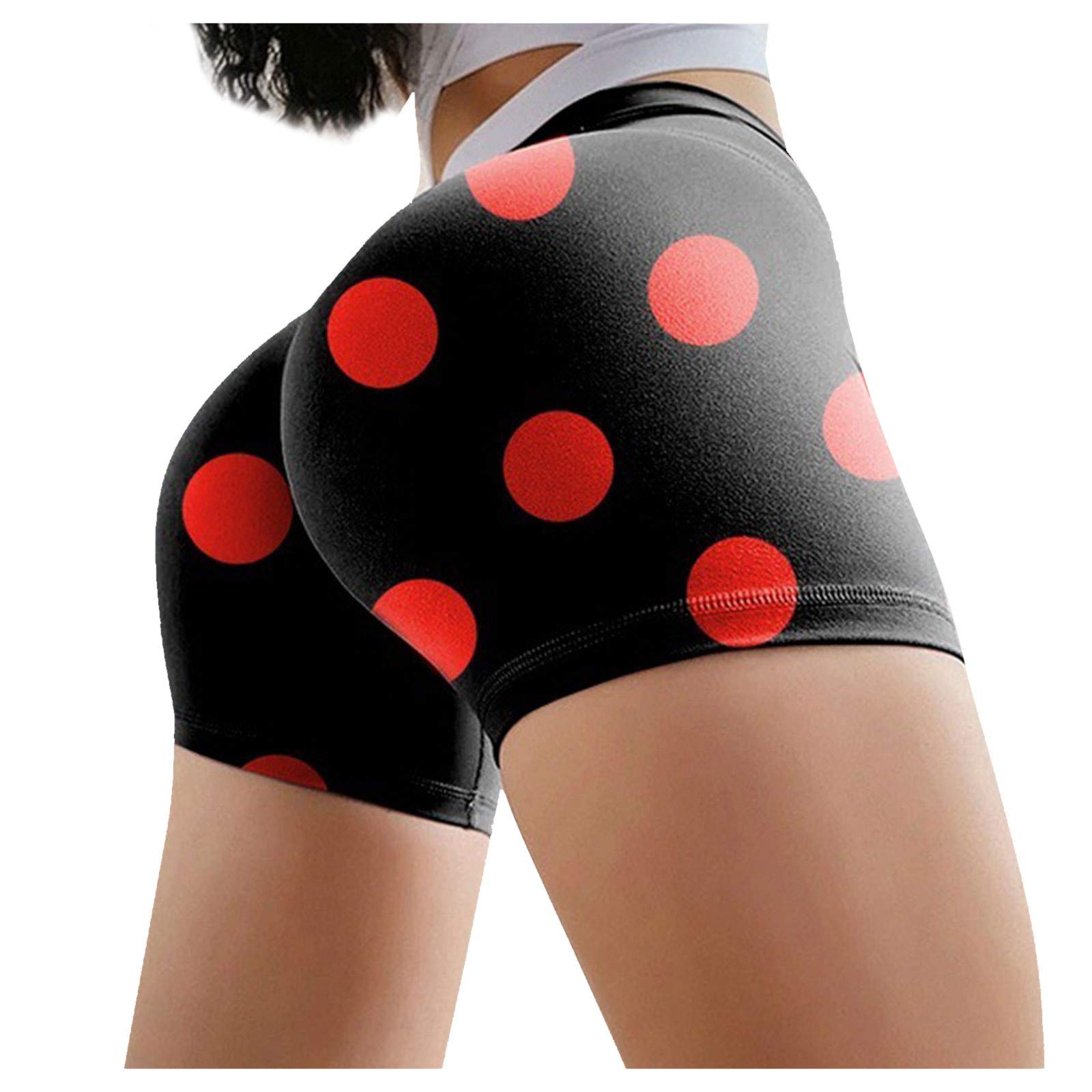 Exte Women's High Waisted Polka Dot Workout Shorts - Butt Lifting Compression Biker Shorts for Running, Yoga & Gym | Lightweight Skinny Jogging Shorts for Women