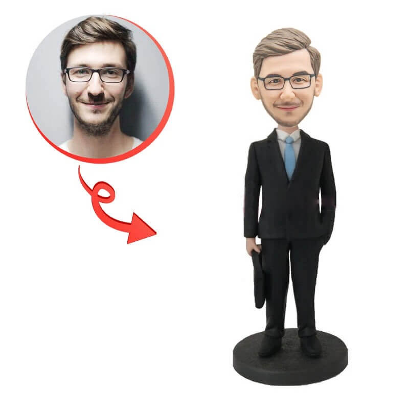 Custom Businessman With Briefcase Bobblehead - Personalized Office Desk Decor & Funny Corporate Gift for Boss, Colleagues, Retirement, Promotion | Perfect for Workstations, Gag Gifts & Office Pranks