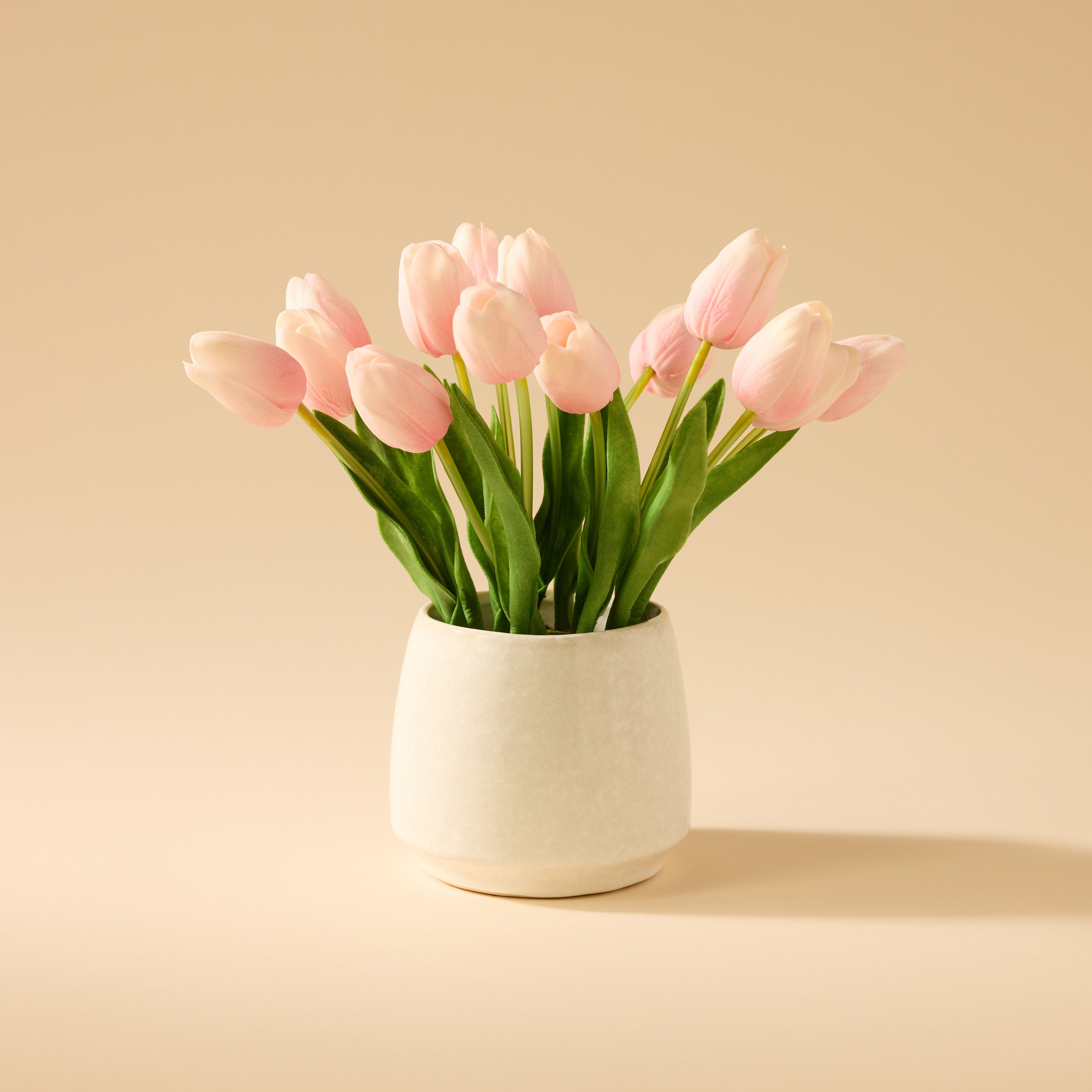 Artificial Tulip Flower Arrangement in Gianna Pot - Light Pink 32cm for Home Decor, Wedding Centerpieces & Spring Table Decorations