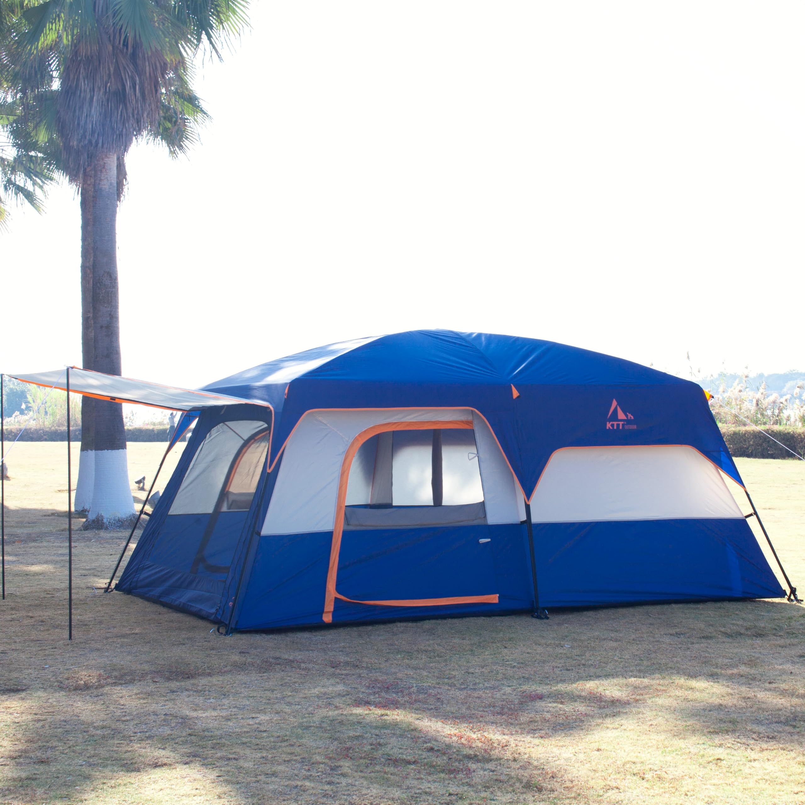 KTT Extra Large Family Cabin Tent for 10-14 People - 2 Rooms, 3 Doors & Windows with Mesh, Waterproof Double Layer Straight Wall Design - Perfect for Camping, Picnics, Outdoor Adventures & Family Gatherings