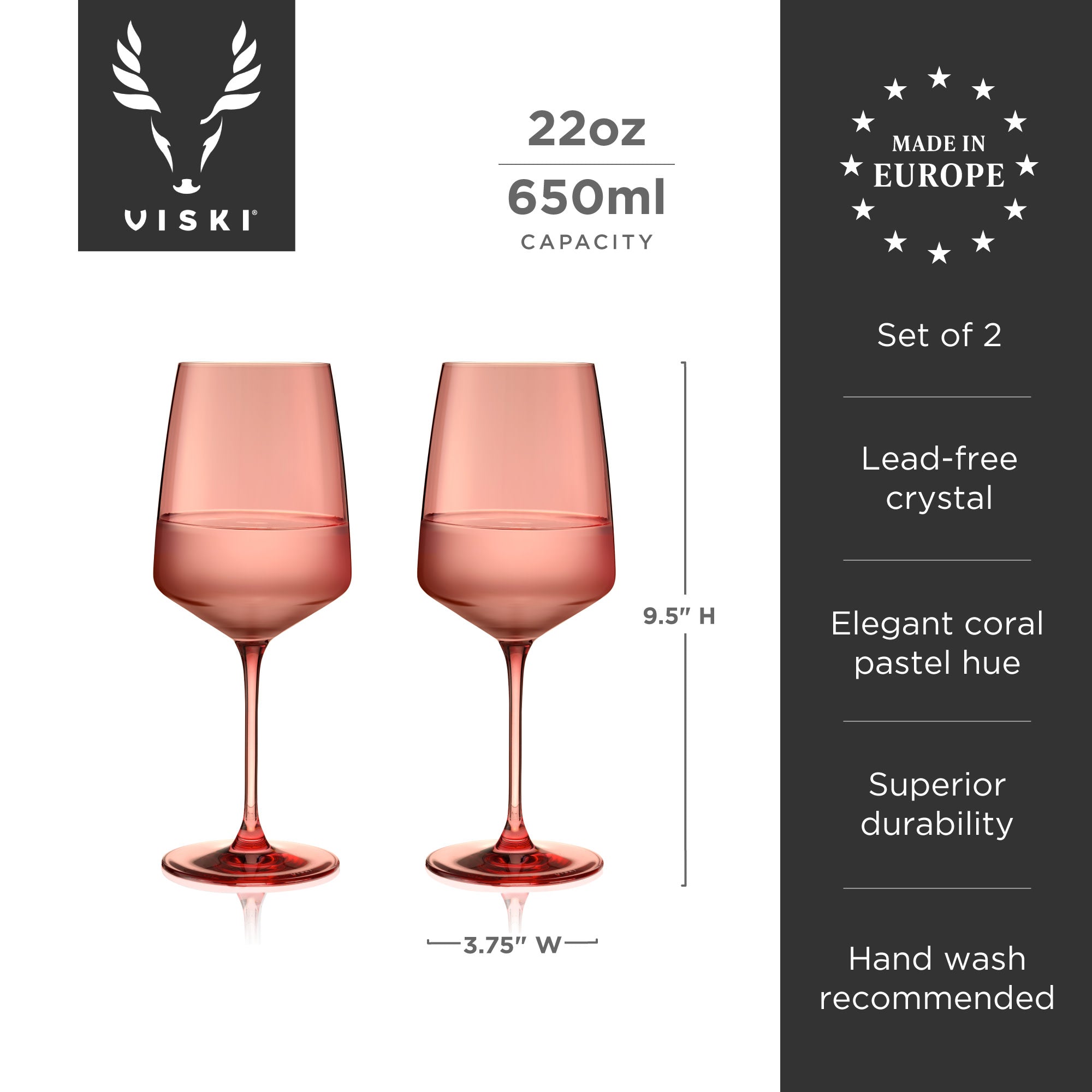 Premium Reserve Nouveau Crystal Wine Glasses - Set of 2, Elegant Pomelo Color for Red & White Wines - Perfect for Dinner Parties, Weddings & Romantic Evenings