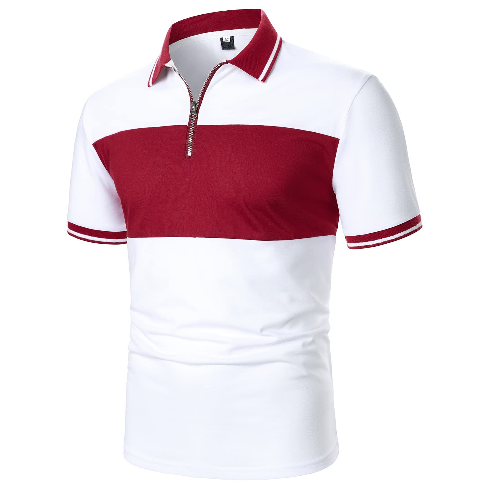JUNGE Men's Stretch Polo Shirts - Breathable Short Sleeve Button Up Casual Shirt with Color Block Design - Perfect for Summer, Tennis, Work & Athletic Activities