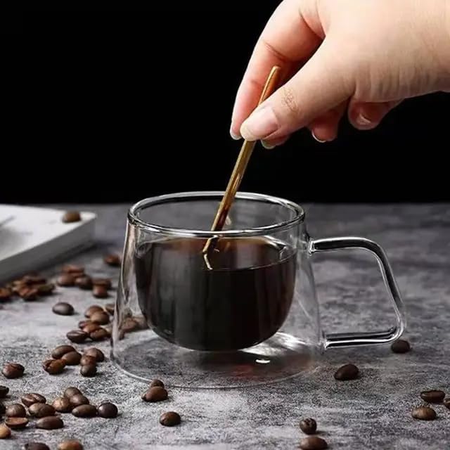 PrimeWorld 2-Pack 250ml Double Wall Insulated Coffee Mugs with Handle - Clear Glass Cups for Hot & Cold Drinks - Dishwasher Safe - Perfect for Coffee, Tea, Latte, Espresso, Juice & Iced Beverages at Home, Office or Cafe