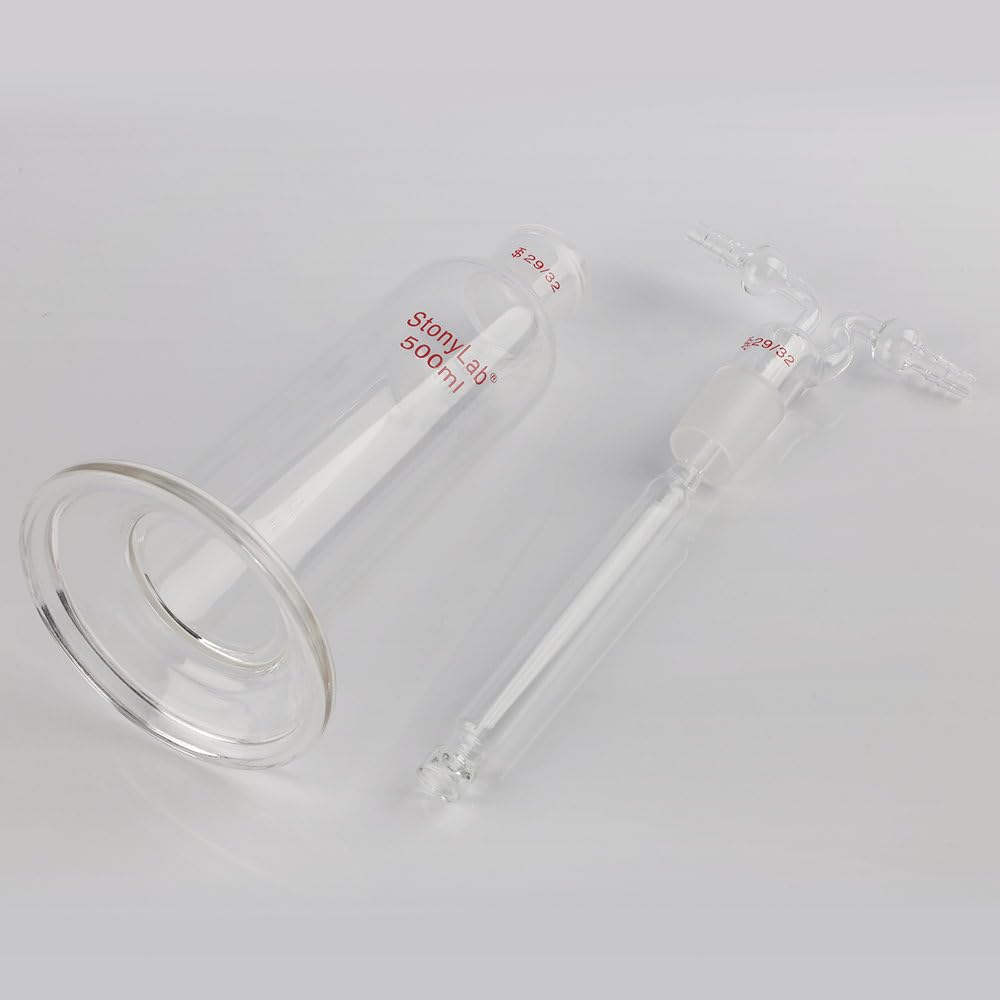 Stonylab Gas Washing Bottle - 500ml Borosilicate Glass with 29/32 Standard Joint & 8mm Serrated Hose - Ideal for Chemistry Labs, Gas Purification & Science Experiments