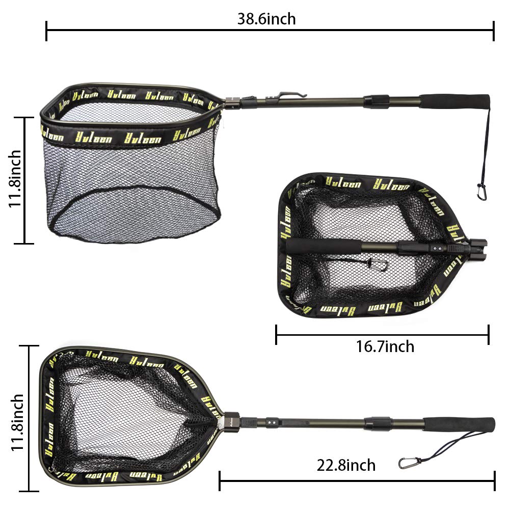 YVLEEN Floating Fishing Net - Foldable Rubber Coated Landing Net for Easy Catch & Release | Freshwater & Saltwater Fishing Gear | Perfect for Kayak, Boat, and Shore Fishing