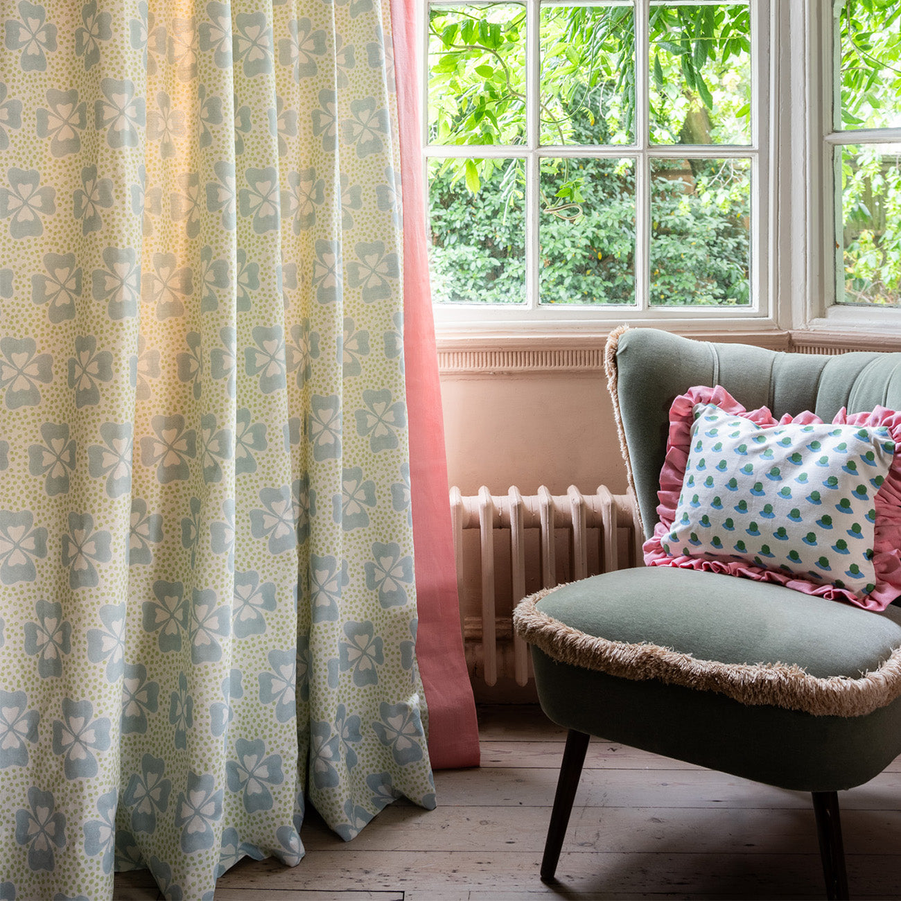 Clover Printed Fabric - Soft Linen Cotton Blend in Duck Egg Blue - Perfect for DIY Crafts, Home Decor & Upholstery Projects