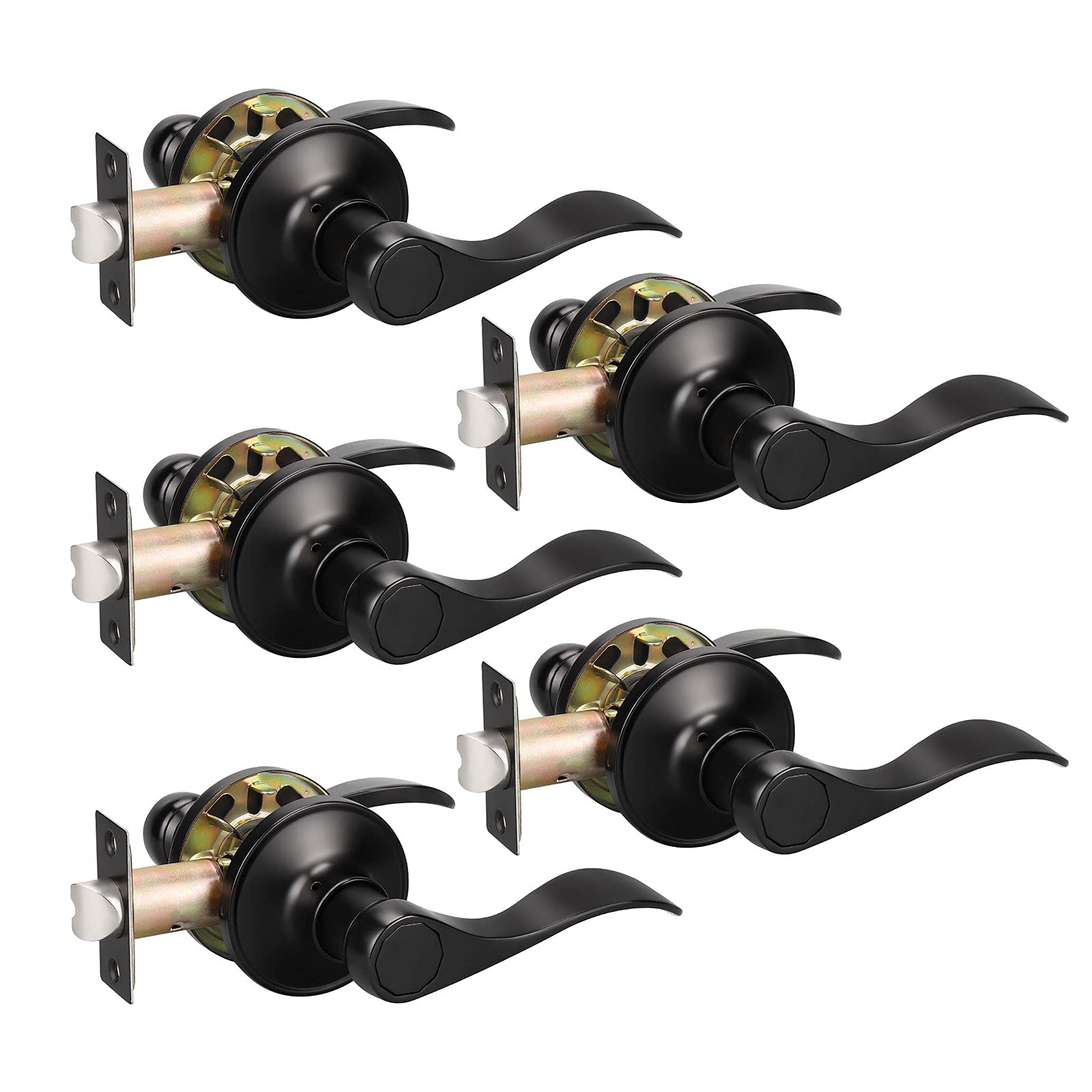 KNOBWELL 5-Pack Matte Black Wave Style Interior Door Lever Handles - Keyless Passage Set for Closet, Hallway & Bedroom Doors | Durable & Stylish Home Upgrade