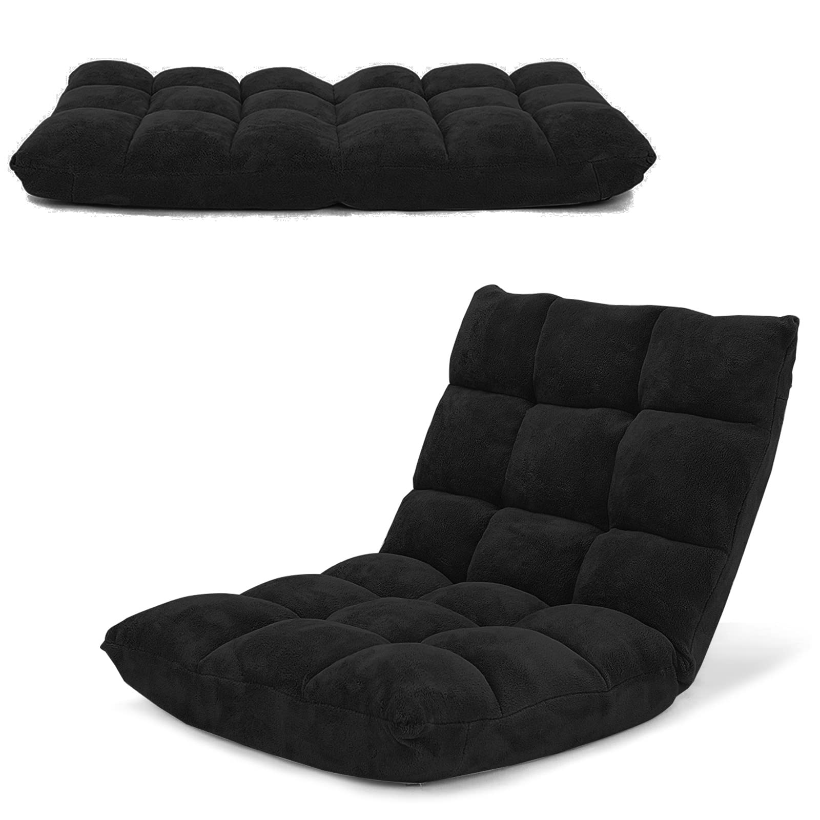 LDAILY 14-Position Adjustable Floor Gaming Chair with Lumbar Support - Ergonomic Padded Cushion Folding Recliner Sofa for Adults - Perfect for Floor Sitting, Reading, Video Games & Home Office (Black)