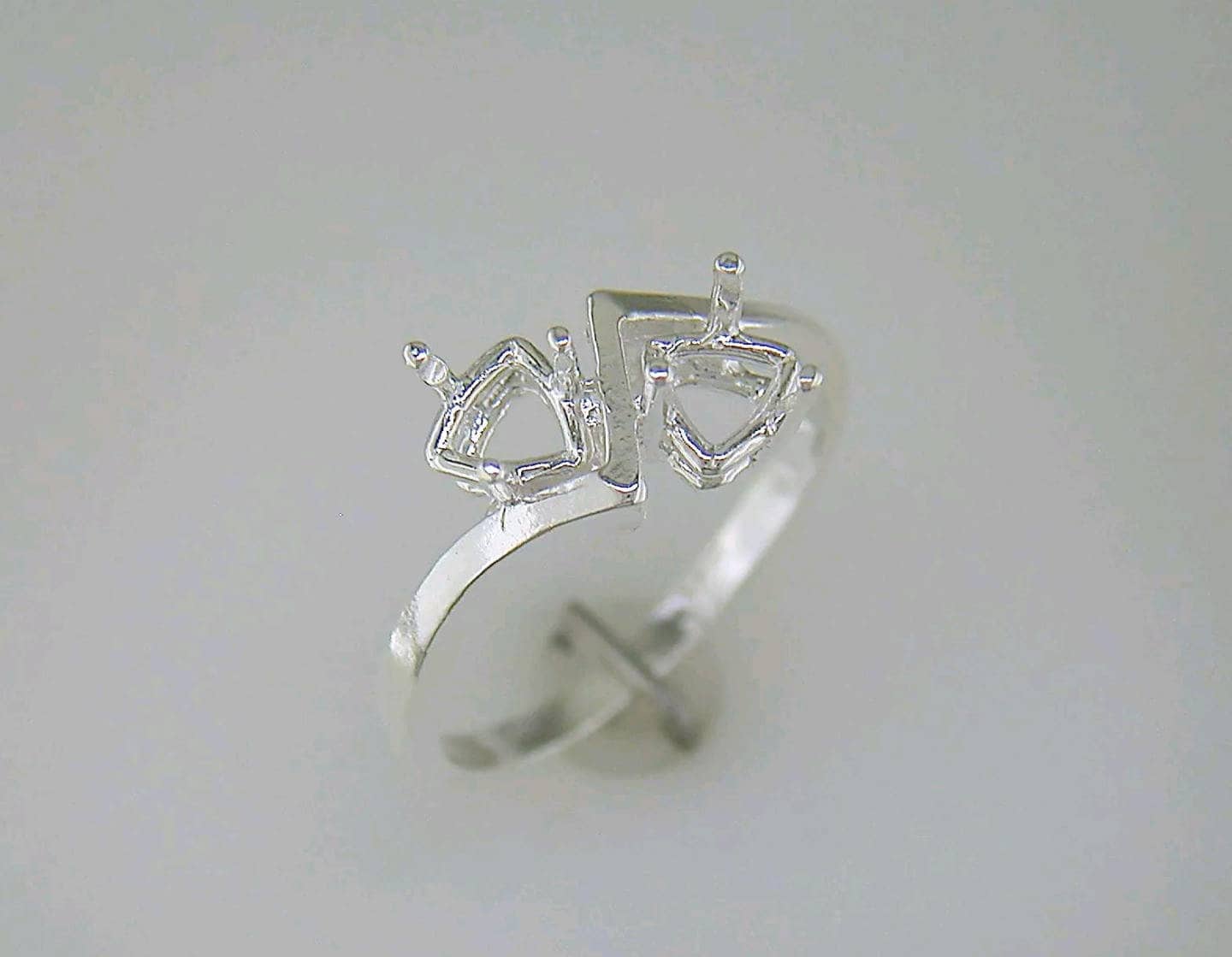 6mm Trillion Cut Double Stone Solid Sterling Silver or 14kt Gold Pre-Notched Blank Ring Size 7 - Perfect for Jewelry Making, Engagement Rings & Wedding Bands