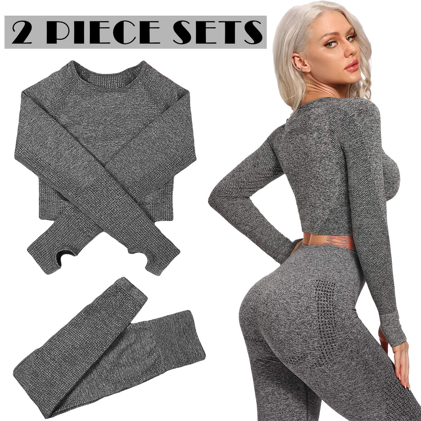 Seamless High Waist Yoga Pants & Long Sleeve Crop Top 2-Piece Workout Set for Women - Perfect for Gym, Yoga & Fitness Training