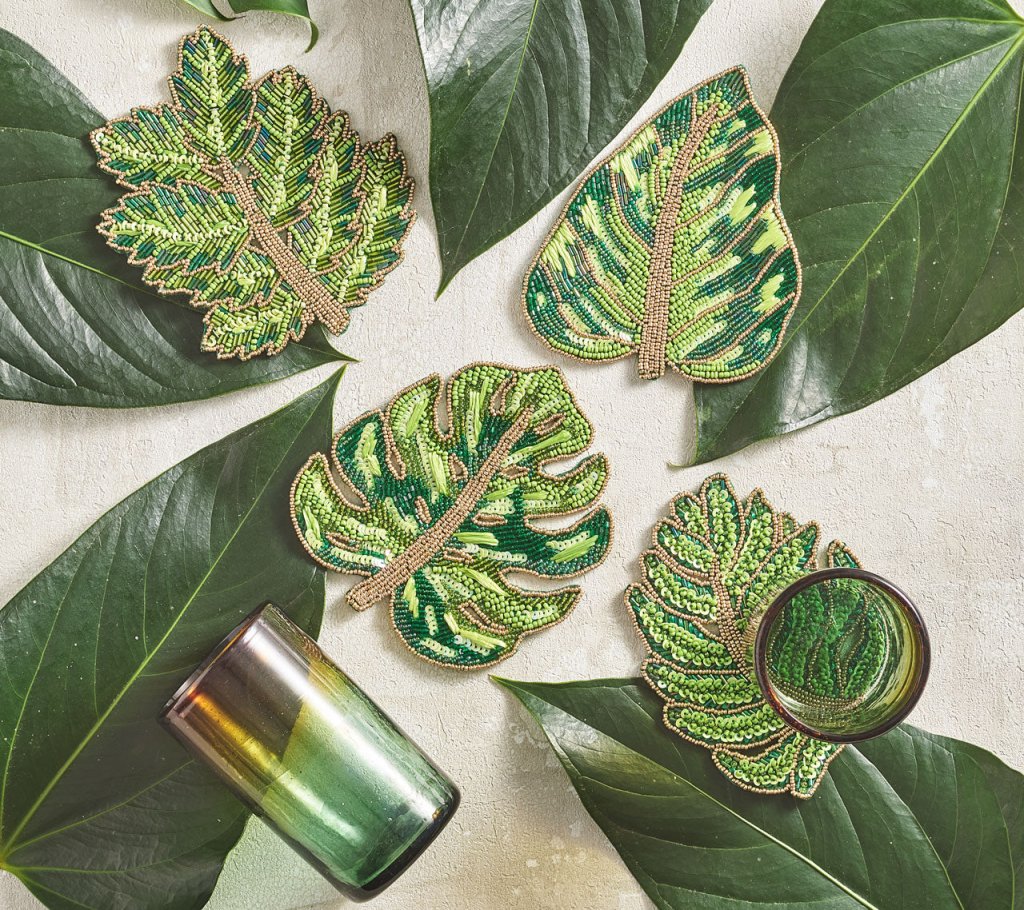 Eco-Friendly Green Laurel Drink Coasters Set of 4 with Gift Bag - Perfect for Home Decor, Kitchen, Dining Table & Housewarming Gifts