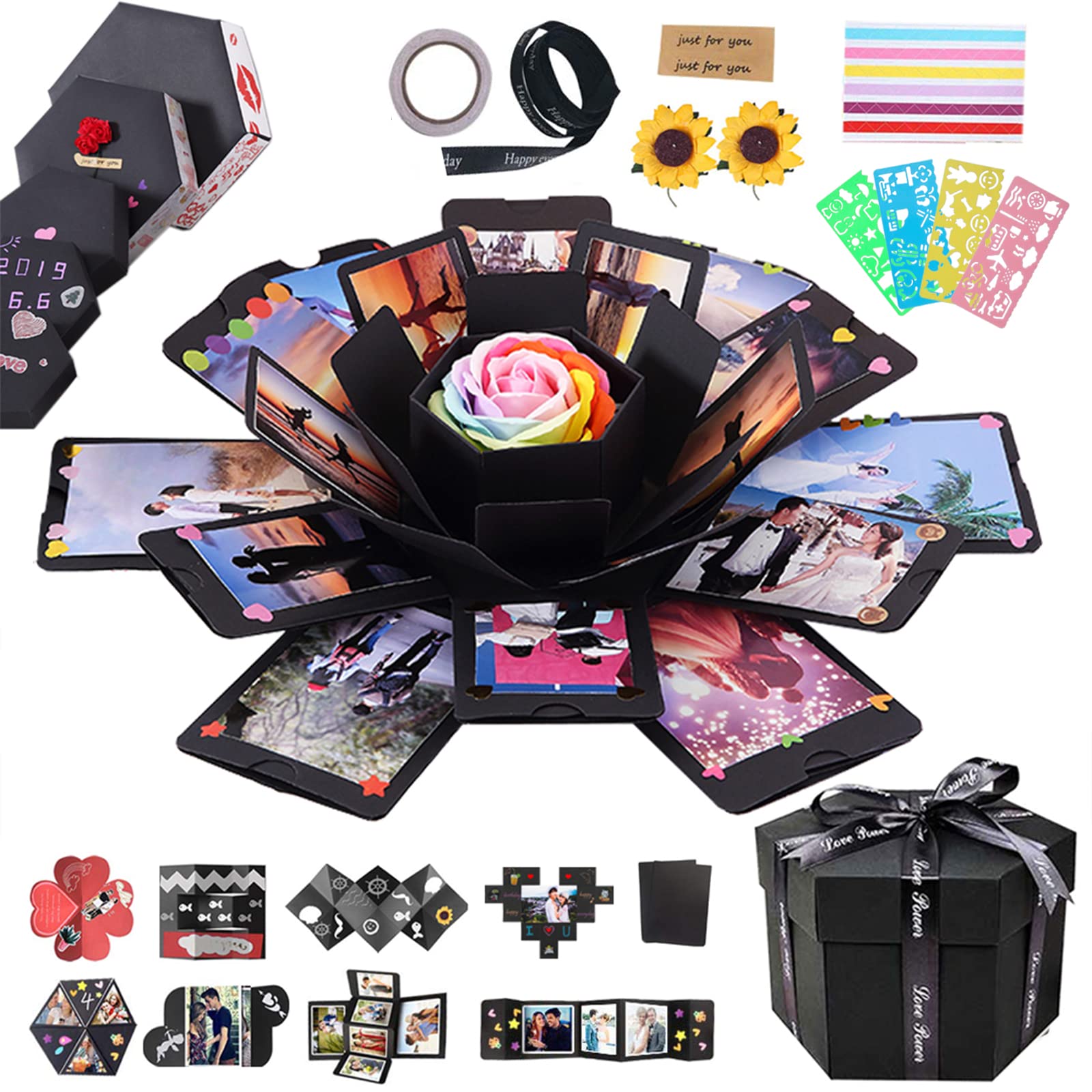RECUTMS DIY Explosion Box Scrapbooking Kit - Handmade Photo Album Gift Set for Mother's Day, Christmas, Wedding & Memory Keepsake (6-Sided Design) | Perfect for Crafting, Scrapbooking & Special Occasion Gifts